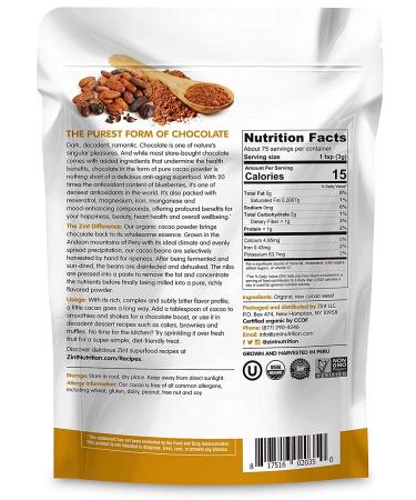 Zint Organic Cacao Powder 8 oz | Raw & All-Natural Cocoa Superfood - Buy Online on SooperMarket.com