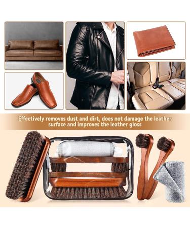 4 Pcs Horsehair Shoe Brush Kit with Polishing Daubers & Applicators - Leather Care Brushes Set for Shine Cleaning - Includes Cloth and Bag (Shoe Brush Set E) - Buy Online on SooperMarket.com