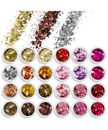 AOOWU Chunky Glitter 24 Colors 3D Nail Glitter Sequins for Nail Art Decoration Festival Nail Glitter Powder Holographic Cosmetic Glitter for Face Body Eye Hair Nail and DIY Art(04&05) 04&05
