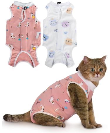 ANWA 2 Pack Cat Recovery Suit - Breathable Cat Surgery Recovery Suit Female Cat Onesie for Cats After Surgery Cat Spay Recovery Suit Female Abdominal Wounds M Alpaca + Kitten