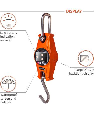  Digital Hanging Scale 660 LB 300 KG Cast Aluminum Case - Heavy Duty Waterproof Fish Scale - Portable Crane Scale for Luggage Weight Suitcase Hunting Farm Bow Fishing Scale Heavy Duty Orange - Buy Online on SooperMarket.com
