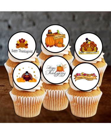 PRECUT Thanksgiving Cupcake Toppers Edible Thanksgiving Cake Decorations Edible Thanksgiving Decorations Fall Cake Topper Edible Pumpkin Cake Decorations (12)