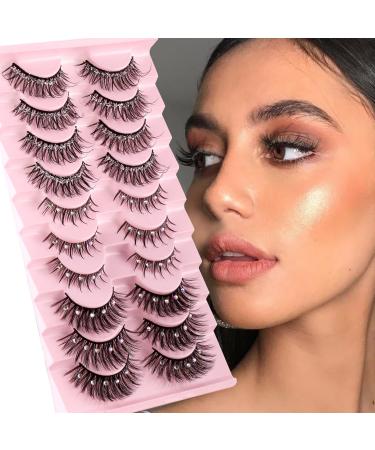 False Eyelashes 10 Pairs Fake Eyelashes Glitter Diamonds Eye Lashes Reusable Easy to Wear and Remove Handmade Dramatic Fluffy Strip Lashes for Party Cosplay Costumes Festival Decoration Eyelashes#31