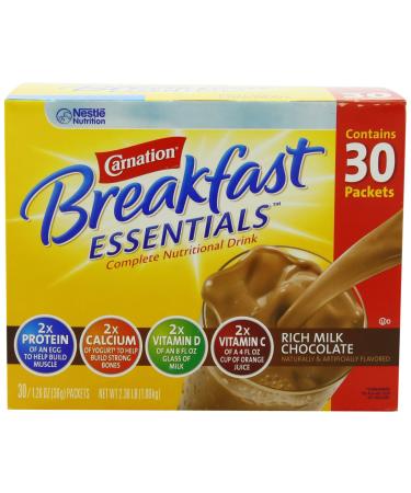 Carnation Breakfast Essentials Complete Nutritional Drink, Rich Milk Chocolate, 1.26 oz, (Pack of 30)