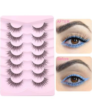 Handmade Lashes Clear Band Wispy False Eyelashes Natural Look 3D Faux Mink Lashes Wispies Natural Fake Lashes Cat Eye Strip Eyelashes Pack - Buy Online on SooperMarket.com