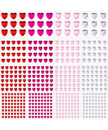 516 Pcs Acrylic Heart Gems Stickers Rhinestone Face Nail Sticker Heart Crystal Sticker Self-adhesive Rhinestone Sticker Flat Back Heart Rhinestones for Wedding DIY Crafts Jewelry Making (Bright Color)