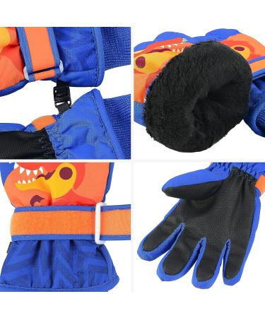 Kids Waterproof Winter Gloves - Navy Dinosaur Ski Gloves for Boys Girls (3-6 years) - Buy Online on SooperMarket.com