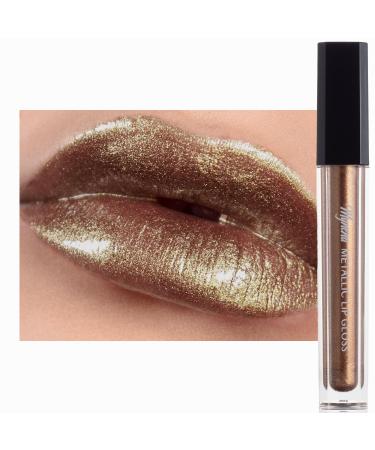 Mynena Diamond Lips | Bronze with Silver Metallic Finish Lip Gloss | High-Shine Non-Sticky Non-Drying Hydrating Lipstick Topper | IHazel