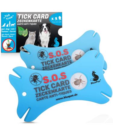 Bluepet 2x tick card with a magnifying glass in the check card format - tick remover for removal of ticks & nymphia in humans and animals - tick card as first aid for dog & cat in the house