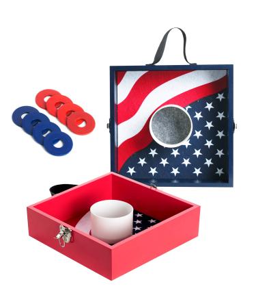 Washer Toss Game Outdoor Games Giant Yard Lawn Games Flag Pattern with 8 Washers and Handle for Beach,Camping, Lawn and Backyard Wooden w/ 8 Washers