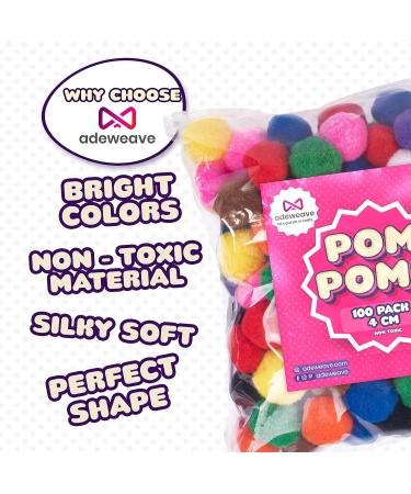 Adeweave 1.5 Inch 100 Pom Poms - Multicolor Soft and Fluffy Craft Pompoms in Assorted Colors - Buy Online on SooperMarket.com