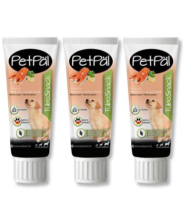 Petp l dog salmon cream tubosnack - without grain salt sugar - Premium treat from the tube - delicious healthy with omega fatty acids - ideal also for puppies - 3x 75g dogs snack made in germany salmon cream 75 g (3 Pack)