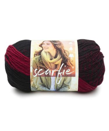 (1 Skein) Lion Brand Yarn Scarfie Bulky Yarn  Cranberry/Black 1 Pack Cranberry/Black