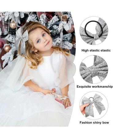 40 Pcs 8 Glitter Cheer Hair Bows Bulk - Silver Shiny Ponytail Holders for Cheerleaders - Buy Online on SooperMarket.com