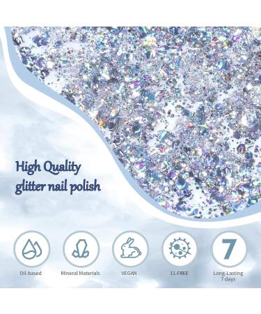 Glitter Nail Polish - Silver Glitter Nail Varnish - Quick Dry Nail Varnish - Silver Diamond Sparkle Long Lasting Nail Polish - No Need Baking for DIY Nail Art Manicure at Home silver giltter - Buy Online on SooperMarket.com