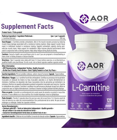 AOR - L-Carnitine 500mg 120 Capsules Pure L-Carnitine Tartrate Supports Energy Metabolism Muscle Recovery & Athletic Performance Promotes Fitness Goals L-Carnitine Capsules for Active Lifestyle - Buy Online on SooperMarket.com