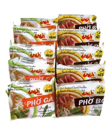 Instant Chand Noodle Soup, 1.93 Oz. Packets (Set of 10) (Beef (Pho Bo) + Chicken (Pho Ga))