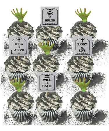 Spooky Halloween Tombstones & Grabbing Hands Cupcake Toppers - 12 Pack - Buy Online on SooperMarket.com
