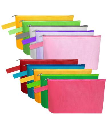 Sinzip 10 Pieces Cotton Canvas Makeup Bag with Bottom and Strap, Multi-Purpose Cosmetic Bag with Zipper Travel Toiletry Pouch, Blank DIY Craft Bag Pencil Bag (Multicolor 02, M) (MN-WB07) M Multicolor 02