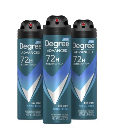 Degree Men Antiperspirant Deodorant Dry Spray Cool Rush Deodorant for Men With MotionSense Technology, 3.8 Ounce (Pack of 3)