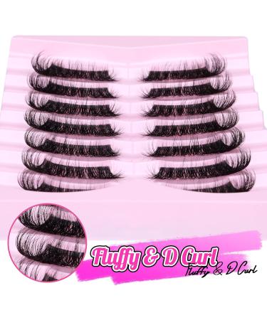 PHKERATA 7 Pairs D Curl Natural False Eyelashes with Lash Glue - Fluffy 18MM Wispy Cat Eye Strip Lashes - Buy Online on SooperMarket.com