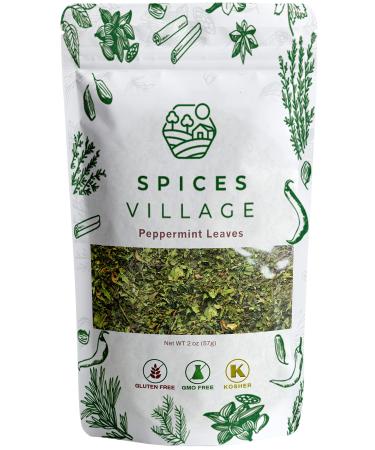 SPICES VILLAGE Peppermint Leaves (2 oz) - Fresh Dried Mint Herbs, Crushed Mint Spice Great for Loose Leaf Tea, Dry Mint Powder, Cut and Sifted - Kosher, Gluten Free, Non GMO, Resealable Bulk Bag