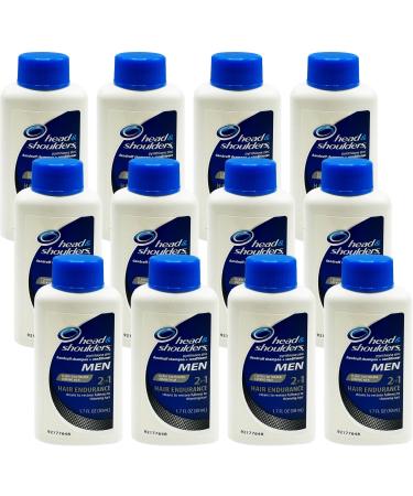 Head & Shoulders 2 in1 Men Dandruff Shampoo and Conditioner Hair Endurance for Thinning Hair TSA Approved Mini Toiletries 12 Count Travel Size 1.7 oz Bottles Blue