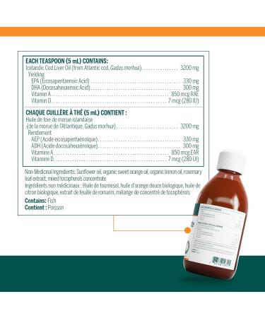 Genestra Brands - Cod Liver Oil Forte - Vitamin and Essential Fatty Acid Supplement to Support Cognition Bones Vision and Skin - 300 ml Liquid - Natural Citrus Flavour - Buy Online on SooperMarket.com