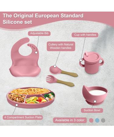 Silicone Baby Weaning Set - Divided Suction Plate, Bowl, and Sippy Cup - Pink - Buy Online on SooperMarket.com