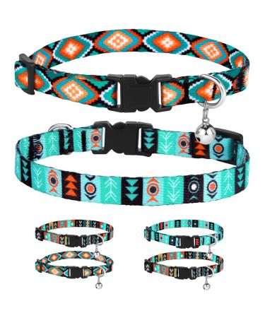 CollarDirect Cat Collar Breakaway Set of 2 PCS Tribal Pattern Aztec Pet Safety Adjustable Kitten Collar with Bell Aztec + Ethnic