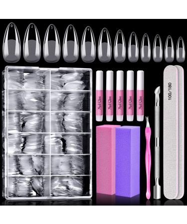 Almond Nail Tips Full Cover  MORGLES 600PCS Pre-etched Full Cover Clear Almond Shaped Acrylic Nail Tips with Glues Nail Files for Nail Salon Home  12 Sizes