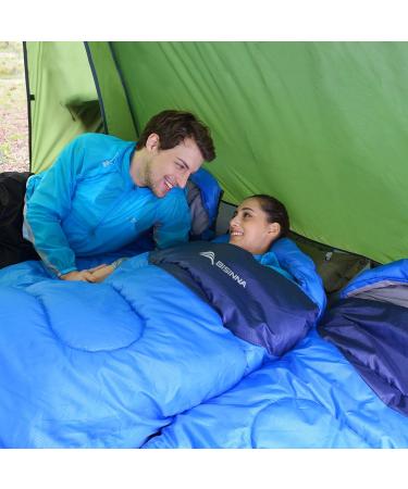 BISINNA 4 Season Backpacking Sleeping Bag with Pillow - Waterproof Lightweight Warm Washable for Adults Kids - Ideal for Camping Hiking Mountaineering - Blue (Right Zipper) - Buy Online on SooperMarket.com