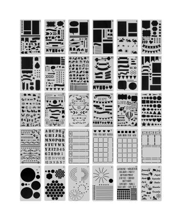 30 PCS Journal Stencils, Planner Stencils for Bullet Dot Journal Notebook Diary Scrapbook Drawing Template Dot Journal Stencil 4x7 Inch