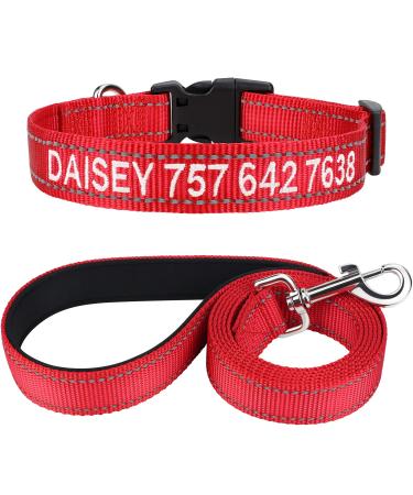 Tagme dog collar and leash personalizing reflective dog collar with 1.5m double -sided reflective dog leash for large dogs red l (1 Pack) red set