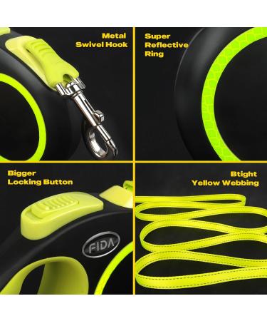 Fida Retractable Dog Lead 5m/16ft for Large Dogs up to 50KG - Green Reflective Ring, Ideal for Daily Walking - Buy Online on SooperMarket.com