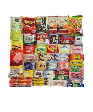 Korean Snack Box Variety Pack - 46 Count Snacks Individual Wrapped Gift Care Package Bundle Sampler Tiktok Asian Challenge Assortment Mix Candy Chips Cookies Ramen Gummy Treats for Kids Children College Students Adult Senior