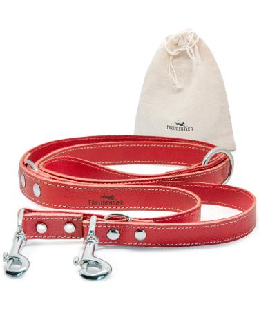 Freudiertier dog leash leather in Spicy Red adjustable guide leash robust & stylish Amstelpark collection - Made in Holland (red 20mm width) 20mm wide red