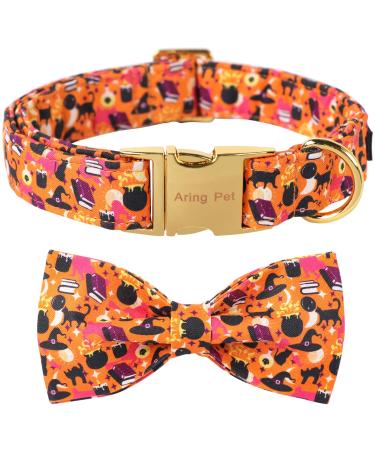 Aring Pet Halloween Dog Halison Sweet Orange Festival Dog Hall Band with bow adjustable cotton Halloween pet neck straps for small medium-sized and large dogs Large (Pack of 1) A: Halloween