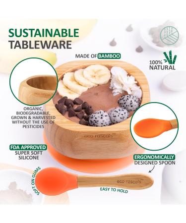 eco rascals Natural Bamboo Baby Bowl and Spoon Set | Suction Stay Put Feeding Bowl | BPA-Free | Orange Color - Buy Online on SooperMarket.com
