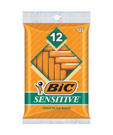 BIC Sensitive Shaver Men's Single Blade Disposable Razor 12 Count (Pack of 12) 144 Total Razors
