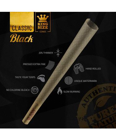 RAW Black Cones King Size 100 Pack - Natural Pre Rolled Rolling Papers with Tips & Packing Tubes | Slow Burning & Extra Fine for Thin, Translucent Paper | 100 Count - Buy Online on SooperMarket.com