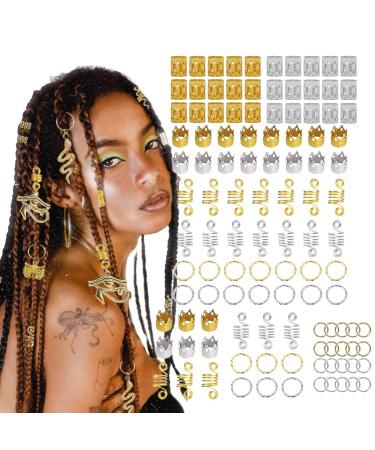 Hair Rings 110 Pieces Hair Jewellery Rings Dreadlock Accessories Hair Rings Spiral Dreadlocks Hair Braid Rings Hair Braid Rings Dreadlocks Aluminum Dread Locks Hair Beads Hair Decor