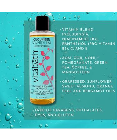 Vitabath Cucumber & White Tea Shower Oil - Nourishing Body Wash for Dry Skin - 8 fl oz - Refreshing Hydration for Women & Men - International Shipping Available - Buy Online on SooperMarket.com