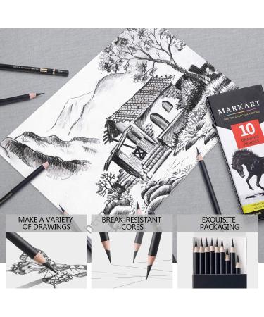 MARKART 10-Piece Charcoal Drawing Set for Beginners & Artists - Soft, Medium, and Hard Pencils for Sketching and Shading - Buy Online on SooperMarket.com