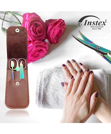 INSTEX Professional Cuticle Nail Scissors & Files Set | Curved Steel Blade for Thick Toenails & Manicure Pedicure | Men Women Beard Nose Trimming | Blue Multicolour - Buy Online on SooperMarket.com