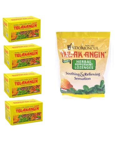 Bundle Packs - Sido Muncul Tolak Angin Herbal Supplement with Honey. 12x0.5oz (Pack of 4) + Sido Muncul Tolak Angin Permen - Herbal Peppermint Lozenges (Pack of 1)