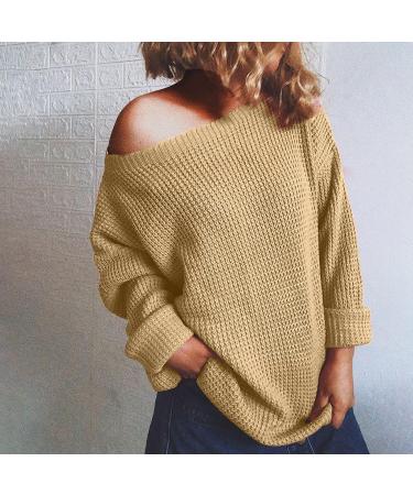 Buy CreoQIJI Women's Khaki Knitted Sweater - Casual Long Sleeve Pullover for Winter | Cozy Solid Color Eyelet Set - Buy Online on SooperMarket.com