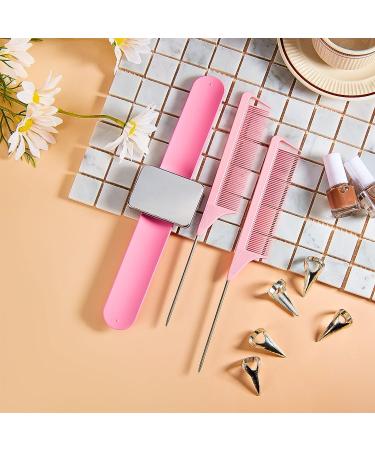 10-Piece Hair Parting Ring Set with Steel Rat Tail Comb - Pink/Silver Magnetic Wrist Pin Hair Parting Tool - Buy Online on SooperMarket.com
