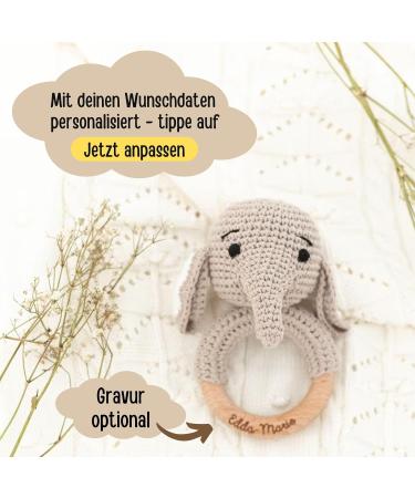 Personalized Baby Bite Ring - Engraved Elephant Teether - Unique Baptism Gift for Boys & Girls - Custom Baby Rattles from 0 Months - Buy Online on SooperMarket.com