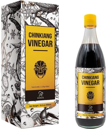 Soeos Chinkiang Vinegar 18.6 fl oz (550ml), Chinese Black Vinegar, Traditional Black Chinese Vinegar, Organic Black Vinegar, Zhenjiang Black Vinegar, Zhenjiang Xiangcu, Black Rice Vinegar | Condiment for Cooking Noodles, B